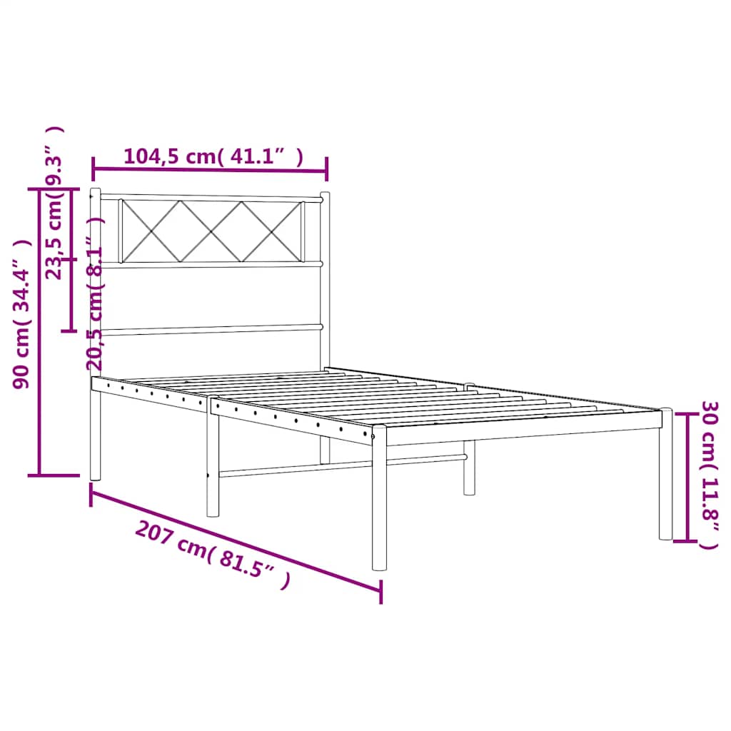 sengeramme med sengegavl 100x200 cm metal sort