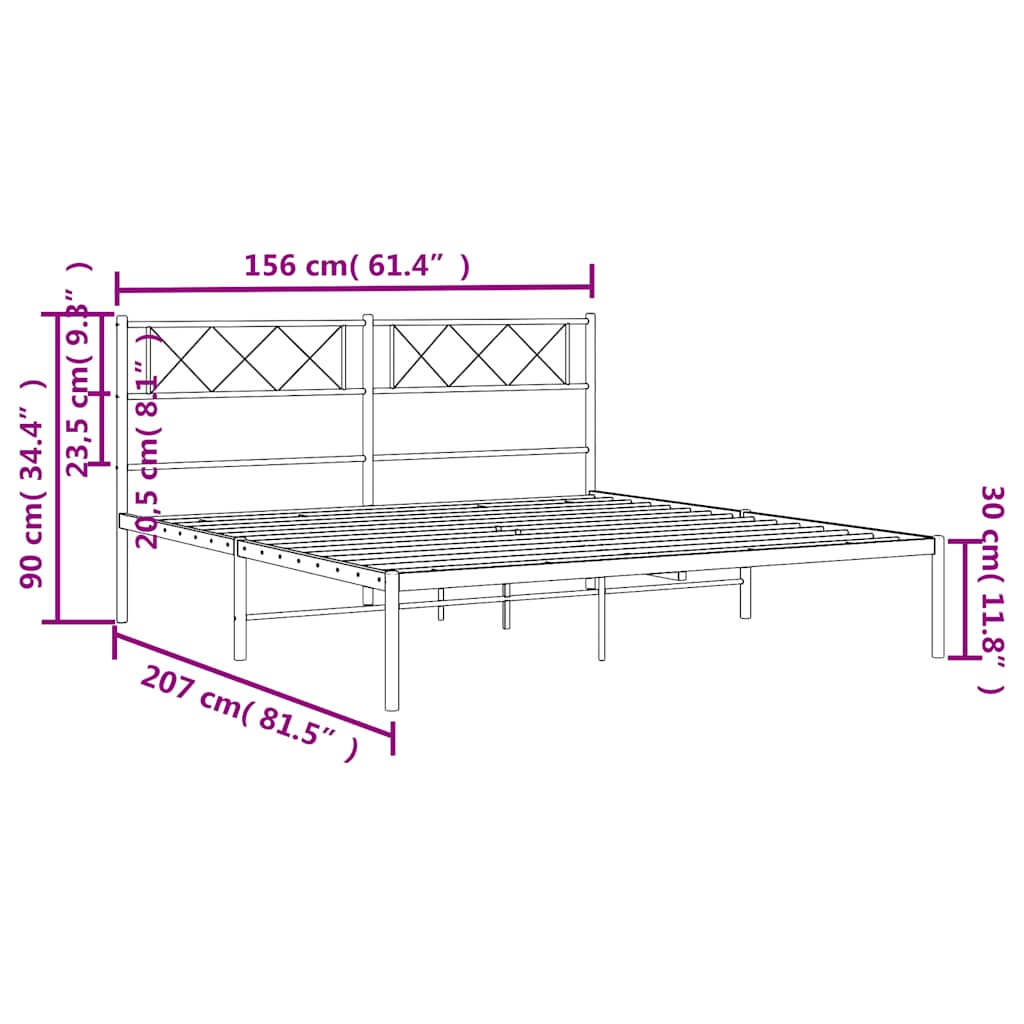 sengeramme med sengegavl 150x200 cm metal sort