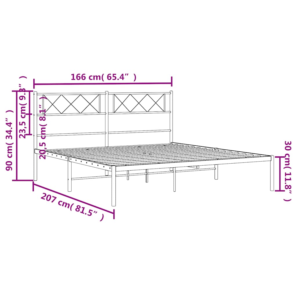 sengeramme med sengegavl 160x200 cm metal sort