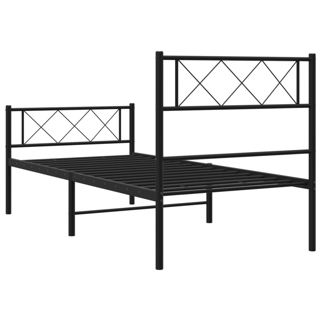 sengeramme med sengegavl og fodgærde 90x190 cm metal sort