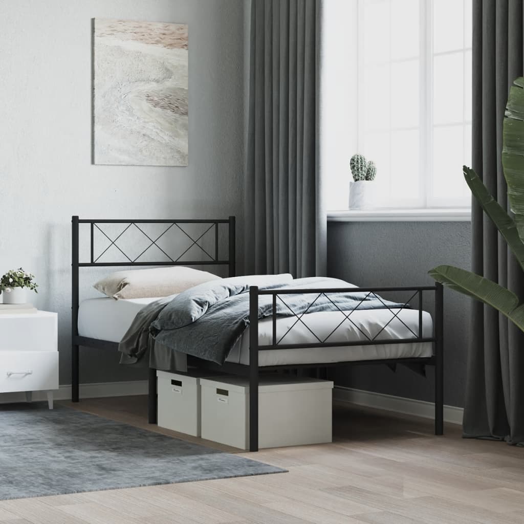 sengeramme med sengegavl og fodgærde 90x190 cm metal sort