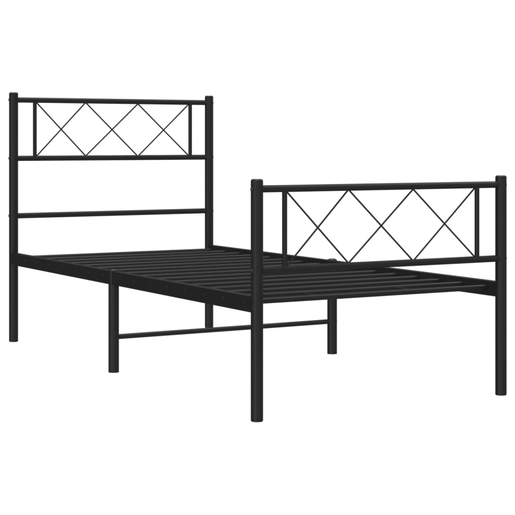 sengeramme med sengegavl og fodgærde 90x200 cm metal sort
