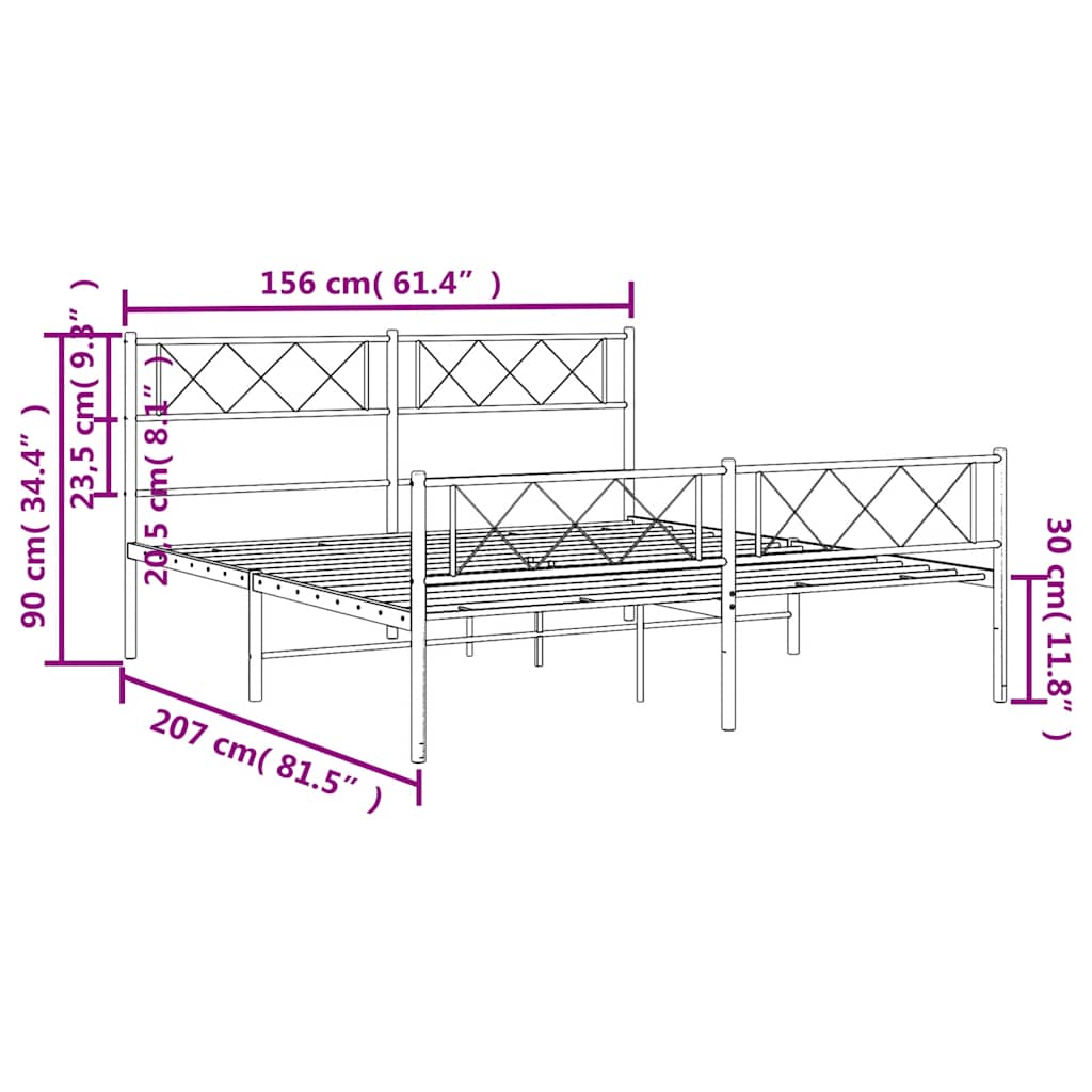 sengeramme med sengegavl og fodgærde 150x200 cm metal sort