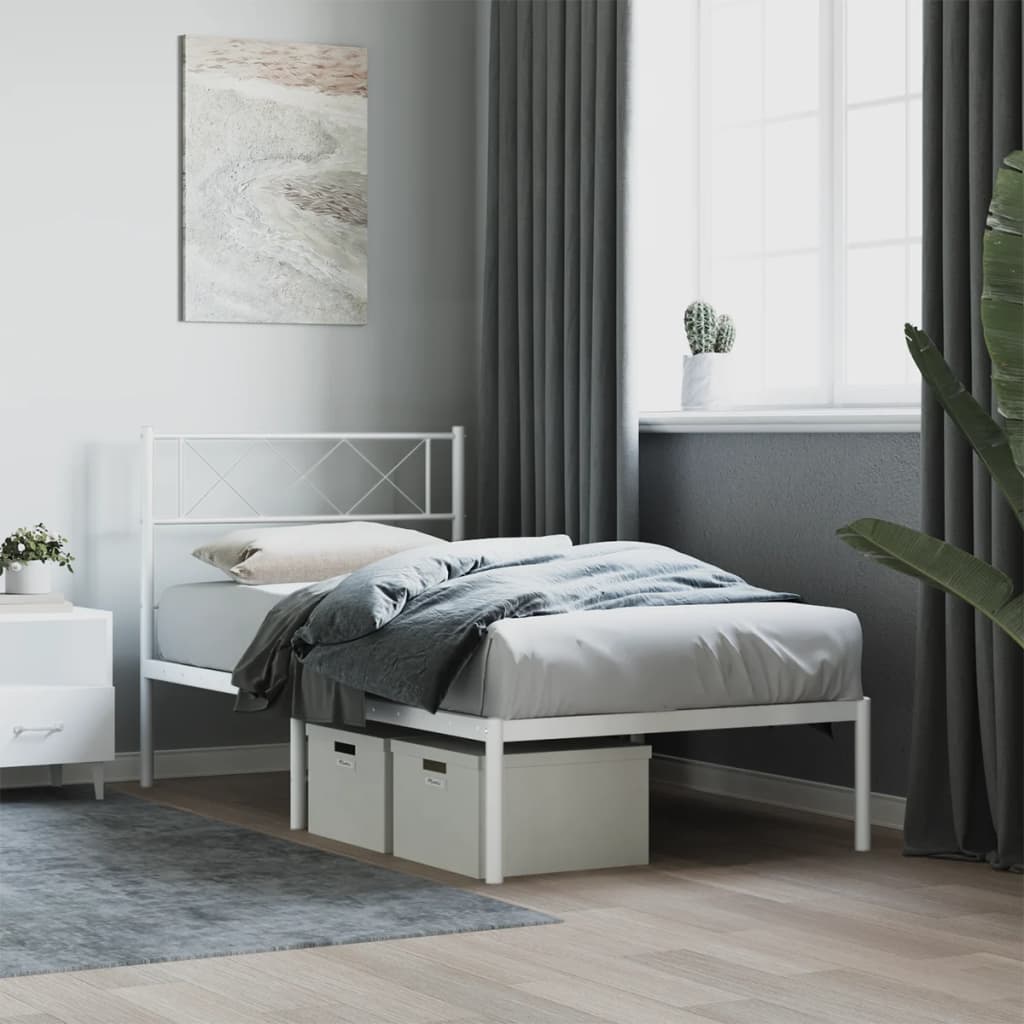 sengeramme med sengegavl 90x190 cm metal hvid