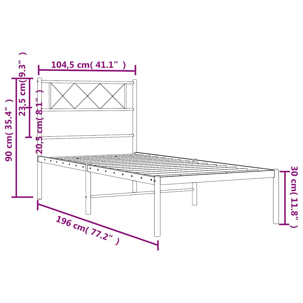 sengeramme med sengegavl 100x190 cm metal hvid