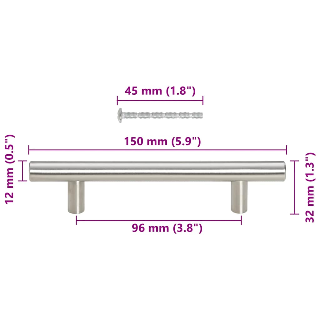 skabshåndtag 10 stk. 96 mm rustfrit stål sølvfarvet