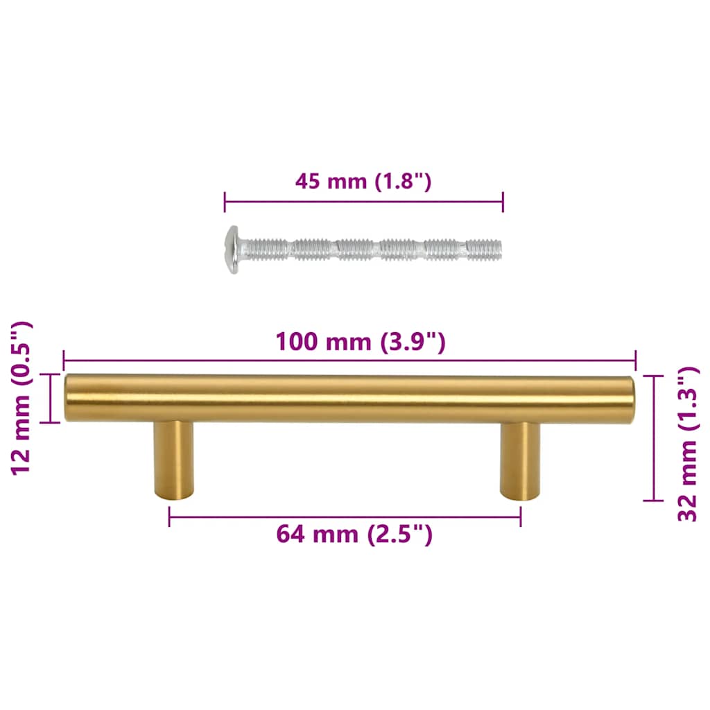 skabshåndtag 10 stk. 64 mm rustfrit stål guldfarvet