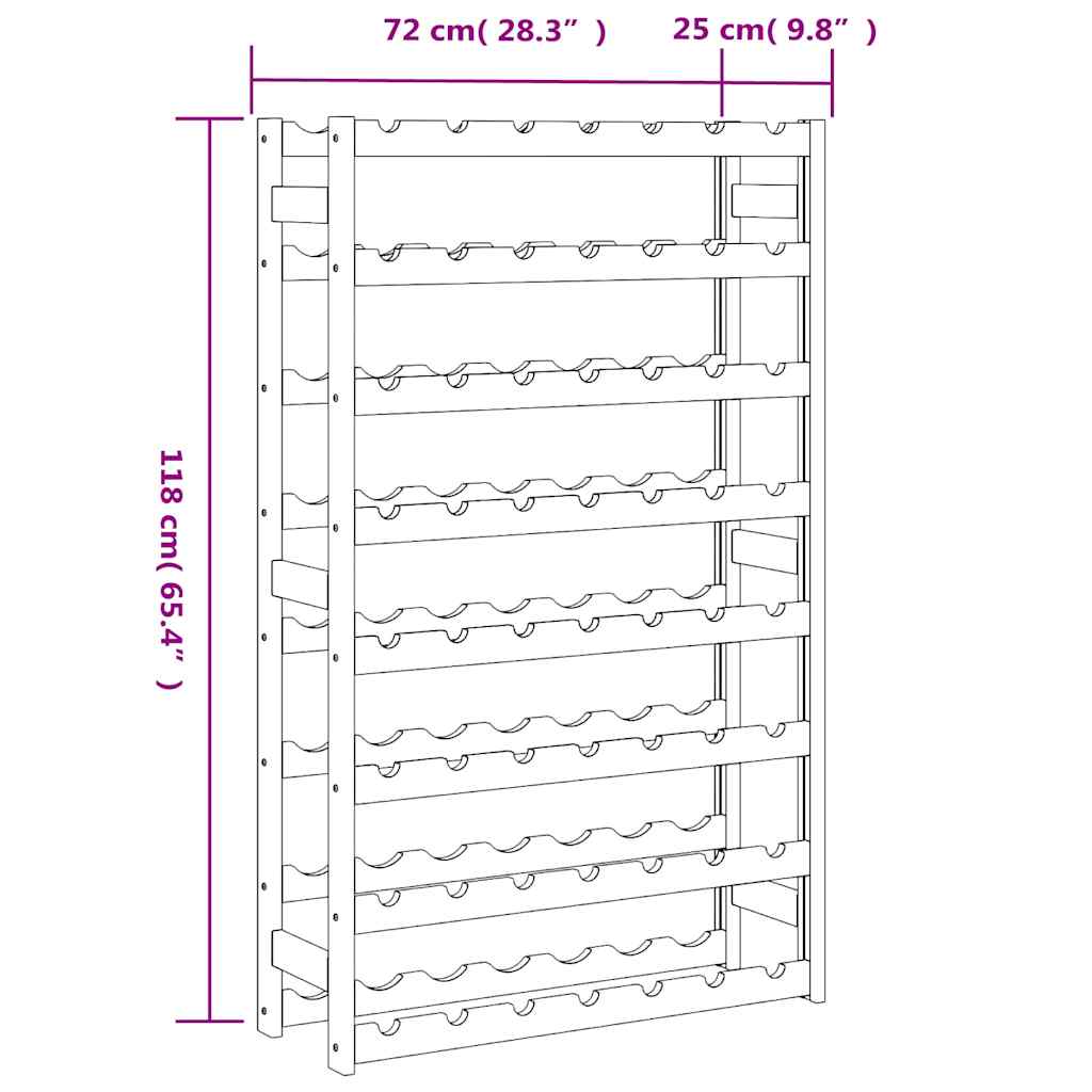 vinreol til 56 flasker massivt fyrretræ sort