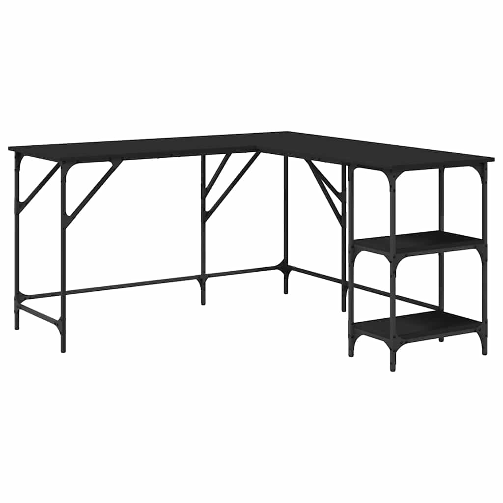 skrivebord 139x139x75 cm konstrueret træ sort