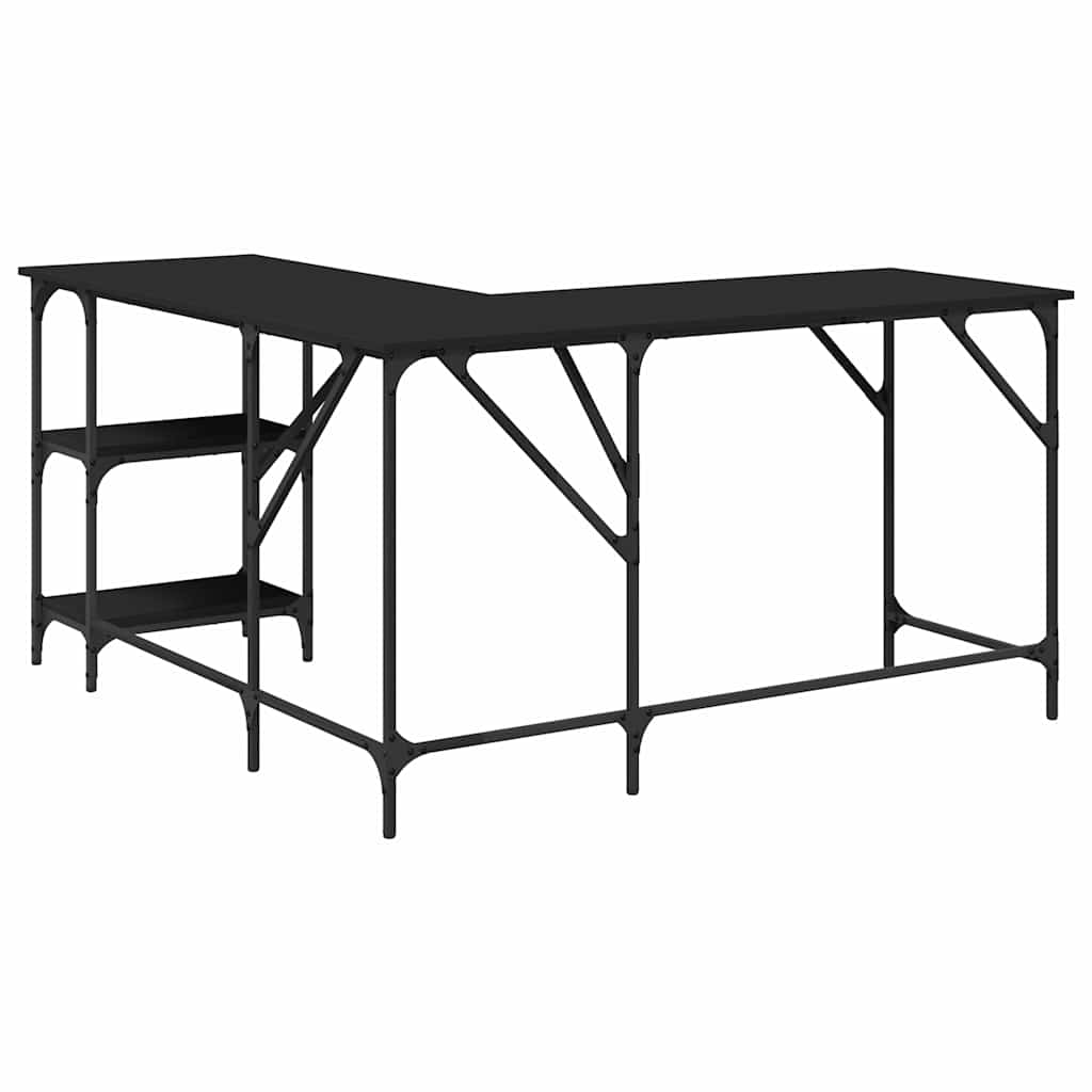 skrivebord 139x139x75 cm konstrueret træ sort
