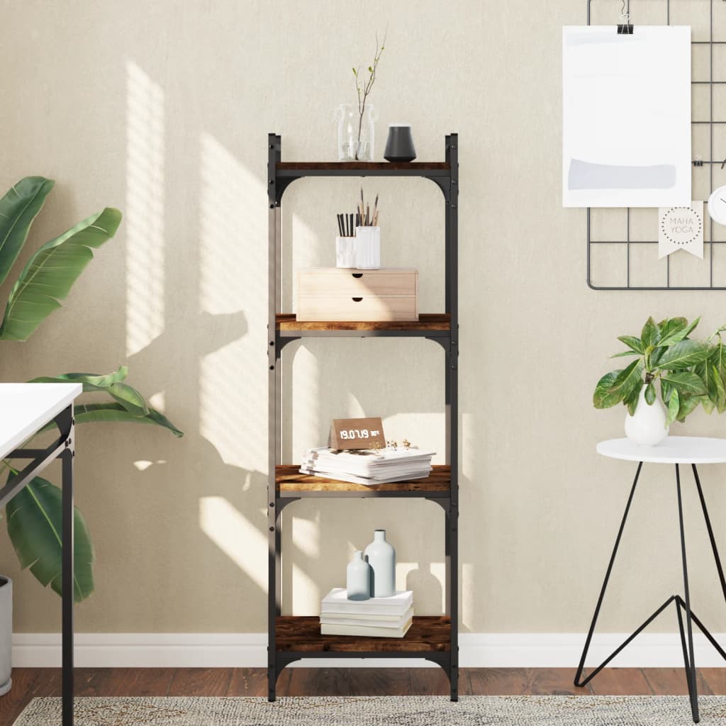 bogreol 4 hylder 40x30x120 cm konstrueret træ røget eg billede