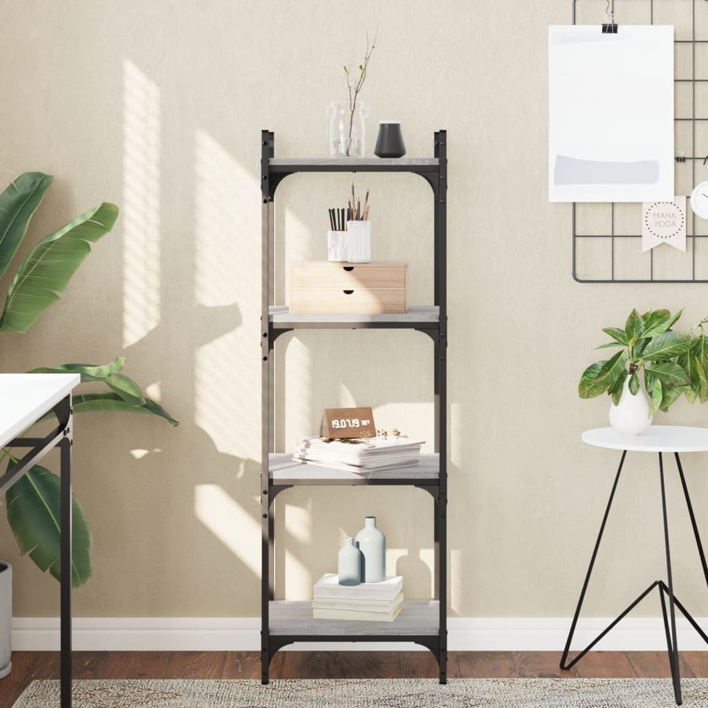bogreol 4 hylder 40x30x120 cm konstrueret træ grå sonoma-eg billede