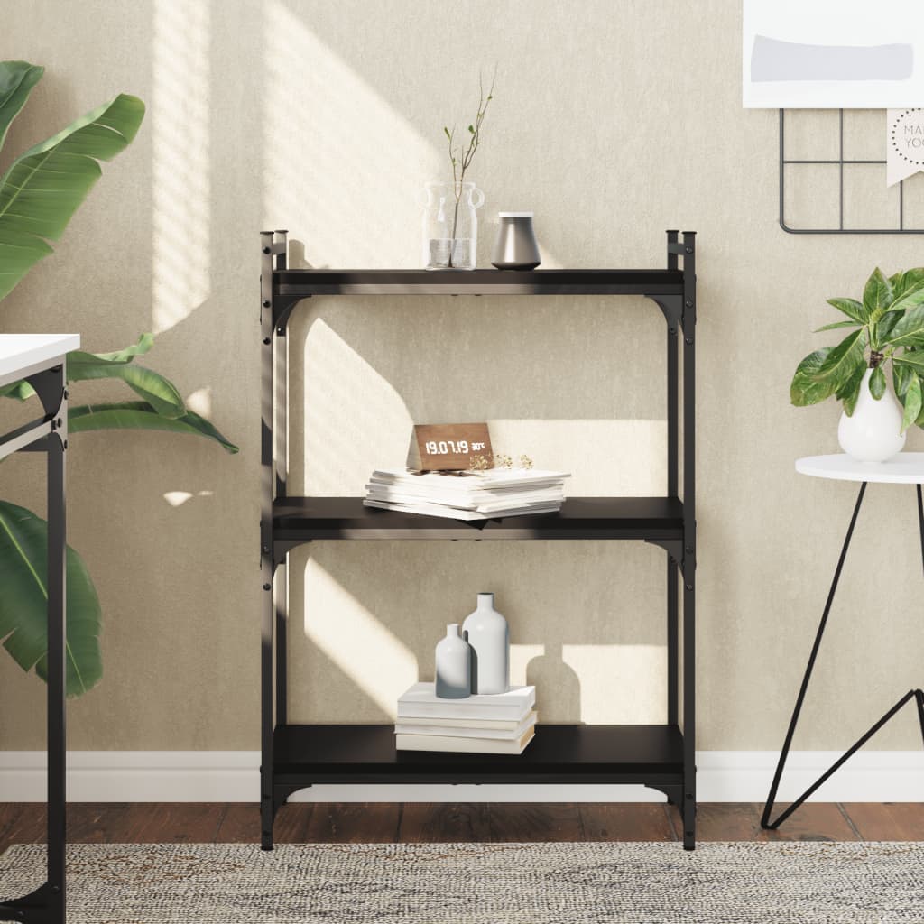bogreol med 3 hylder 60x30x86 cm konstrueret træ sort billede