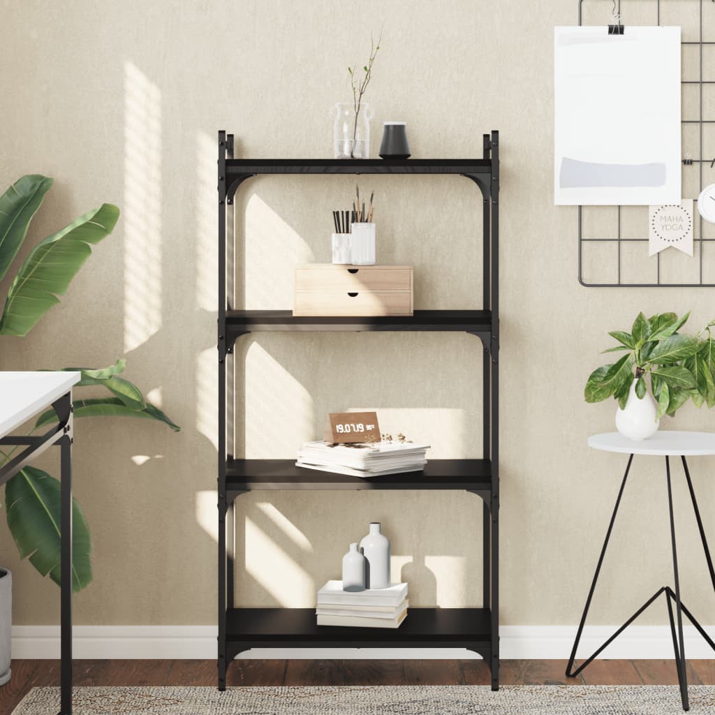 bogreol med 4 hylder 60x30x120 cm konstrueret træ sort