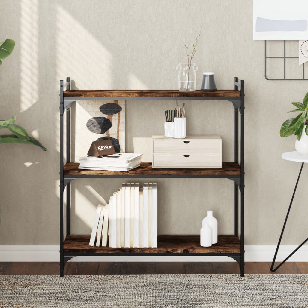 Bogreol 60X30X 3 Hylder Konstrueret Træ Røget Eg - 80 cm / 86 cm