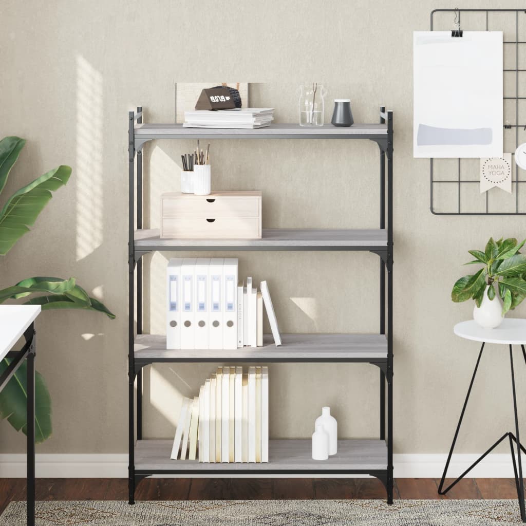 bogreol 4 hylder 80x30x120 cm konstrueret træ grå sonoma-eg billede