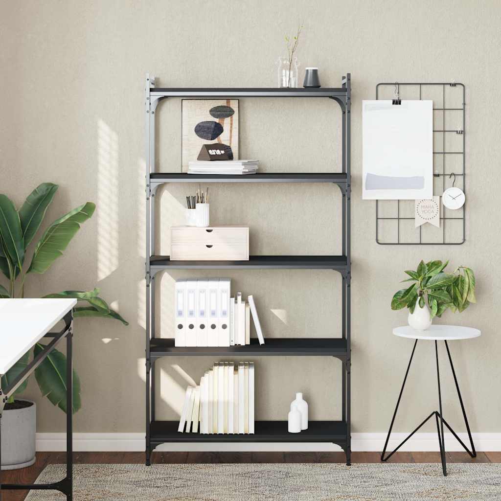 Bogreol Med 5 Hylder 60X30X Konstrueret Træ Sort - 80 cm / 154 cm