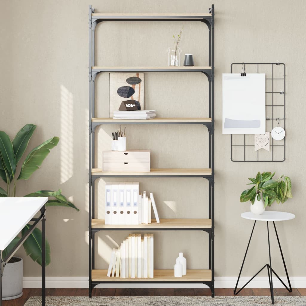 Bogreol med 6 hylder - 80×30×188 cm, konstrueret træ i sonoma-eg