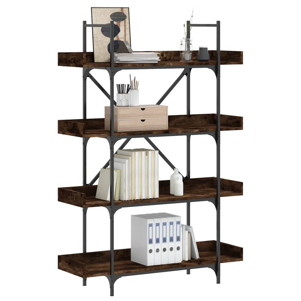 bogreol med 4 hylder 100x33x145,5 cm konstrueret træ røget eg billede