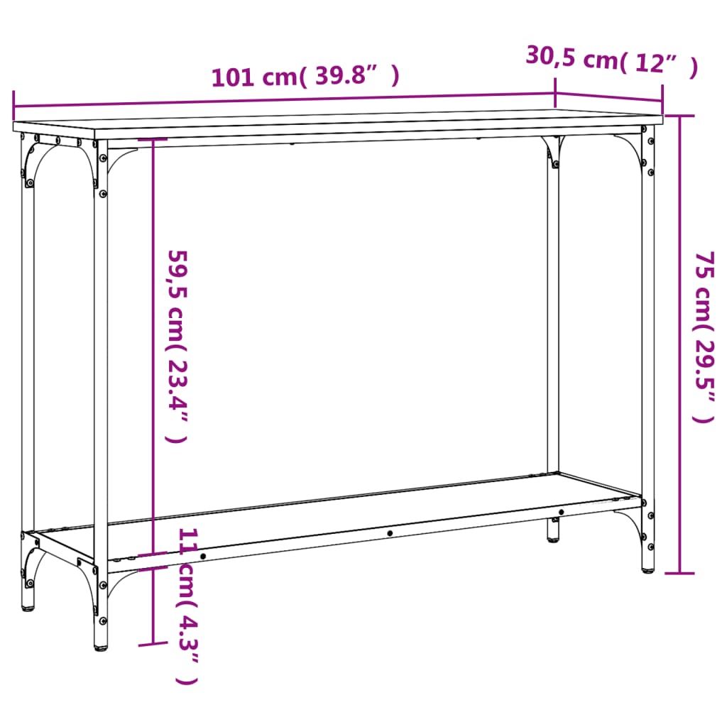 konsolbord 101x30,5x75 cm konstrueret træ sonoma-eg