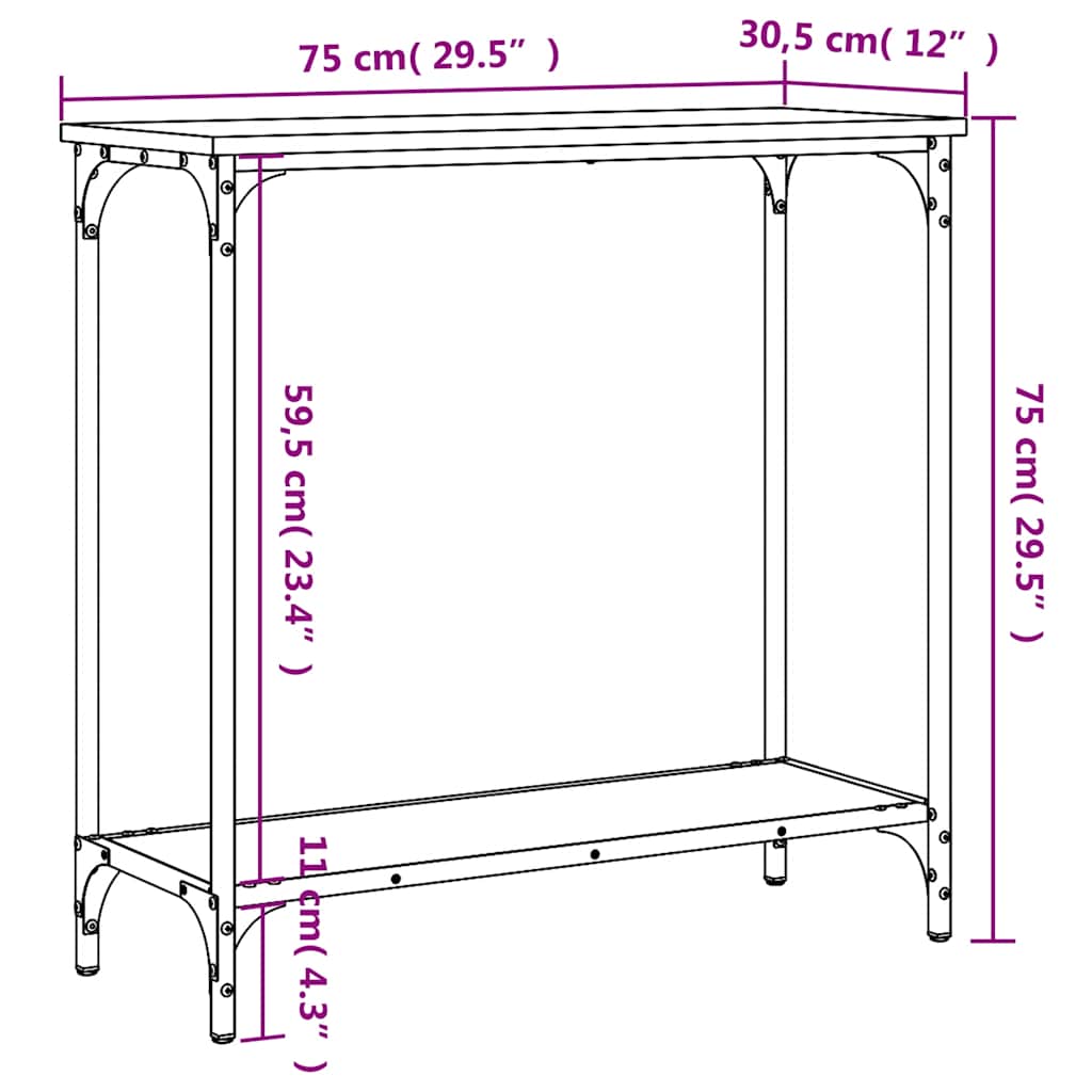konsolbord 75x30,5x75 cm konstrueret træ sort