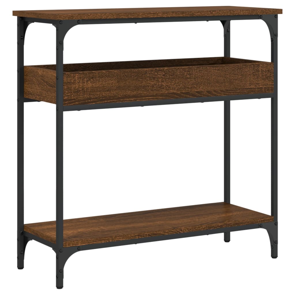 konsolbord med hylde 75x29x75 cm konstrueret træ brunt egetræ