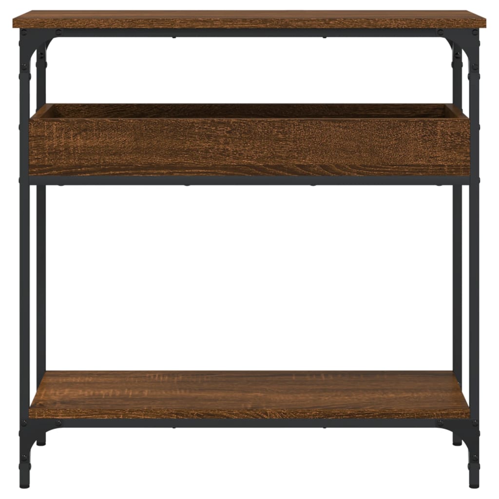 konsolbord med hylde 75x29x75 cm konstrueret træ brunt egetræ
