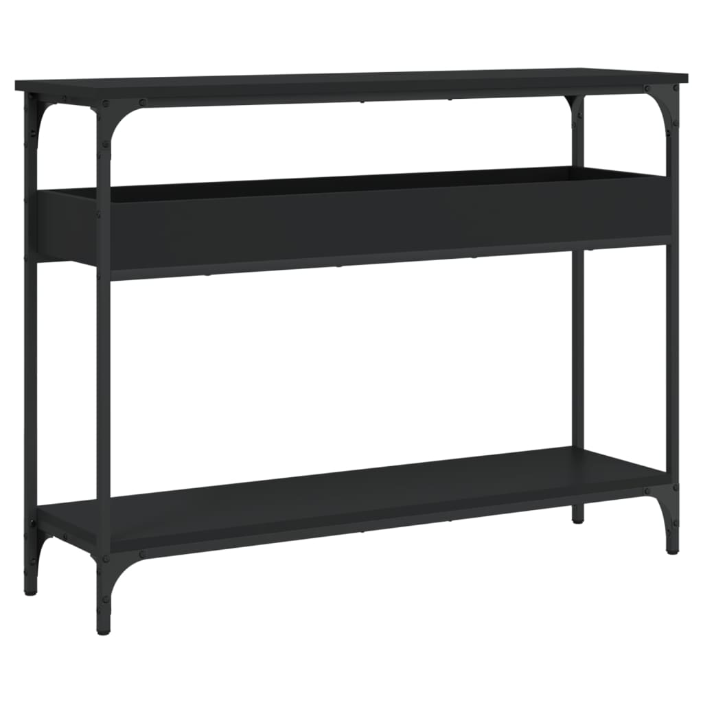 konsolbord med hylde 100x29x75 cm konstrueret træ sort