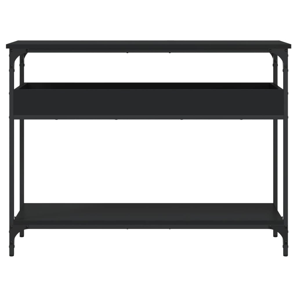 konsolbord med hylde 100x29x75 cm konstrueret træ sort