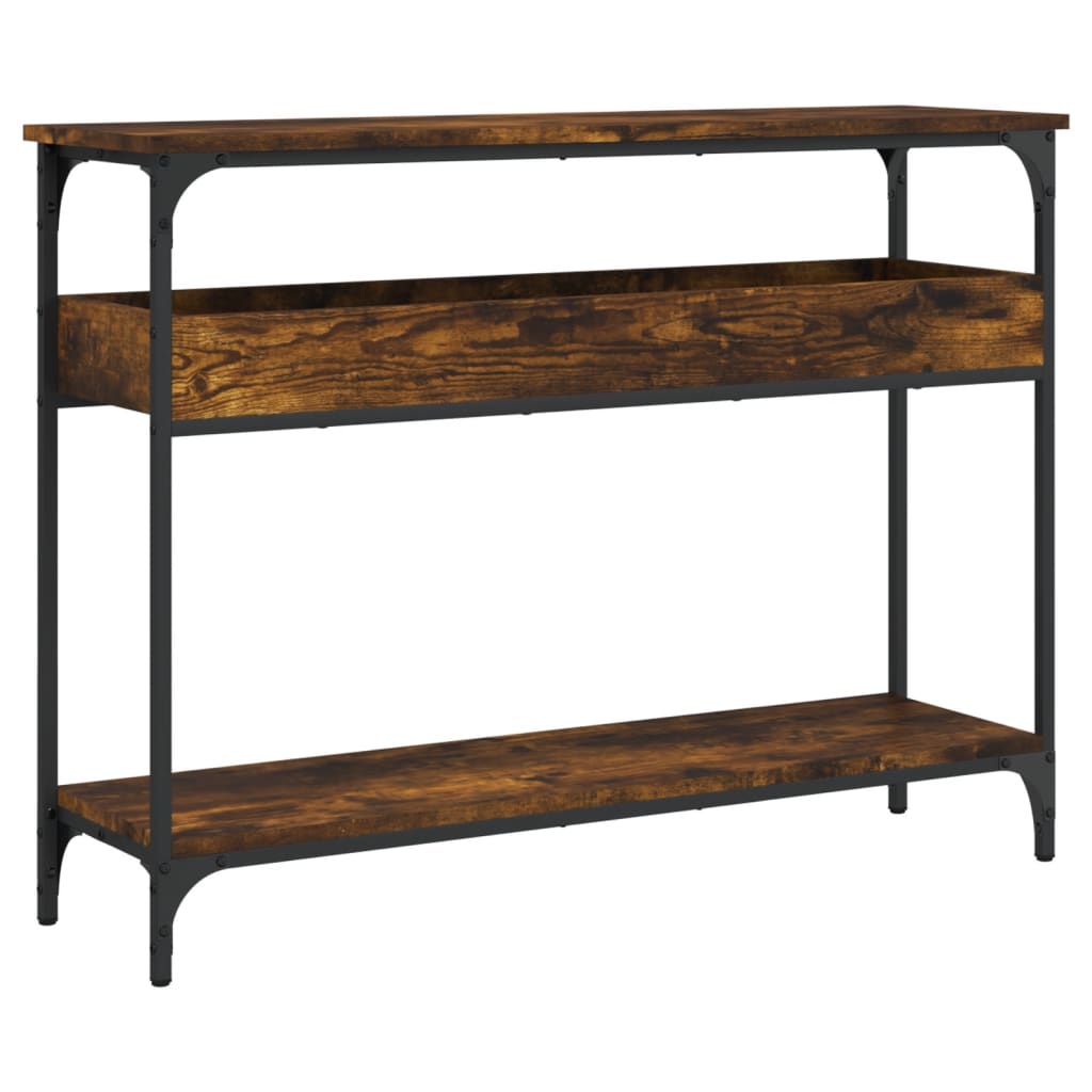 konsolbord med hylde 100x29x75 cm konstrueret træ røget eg
