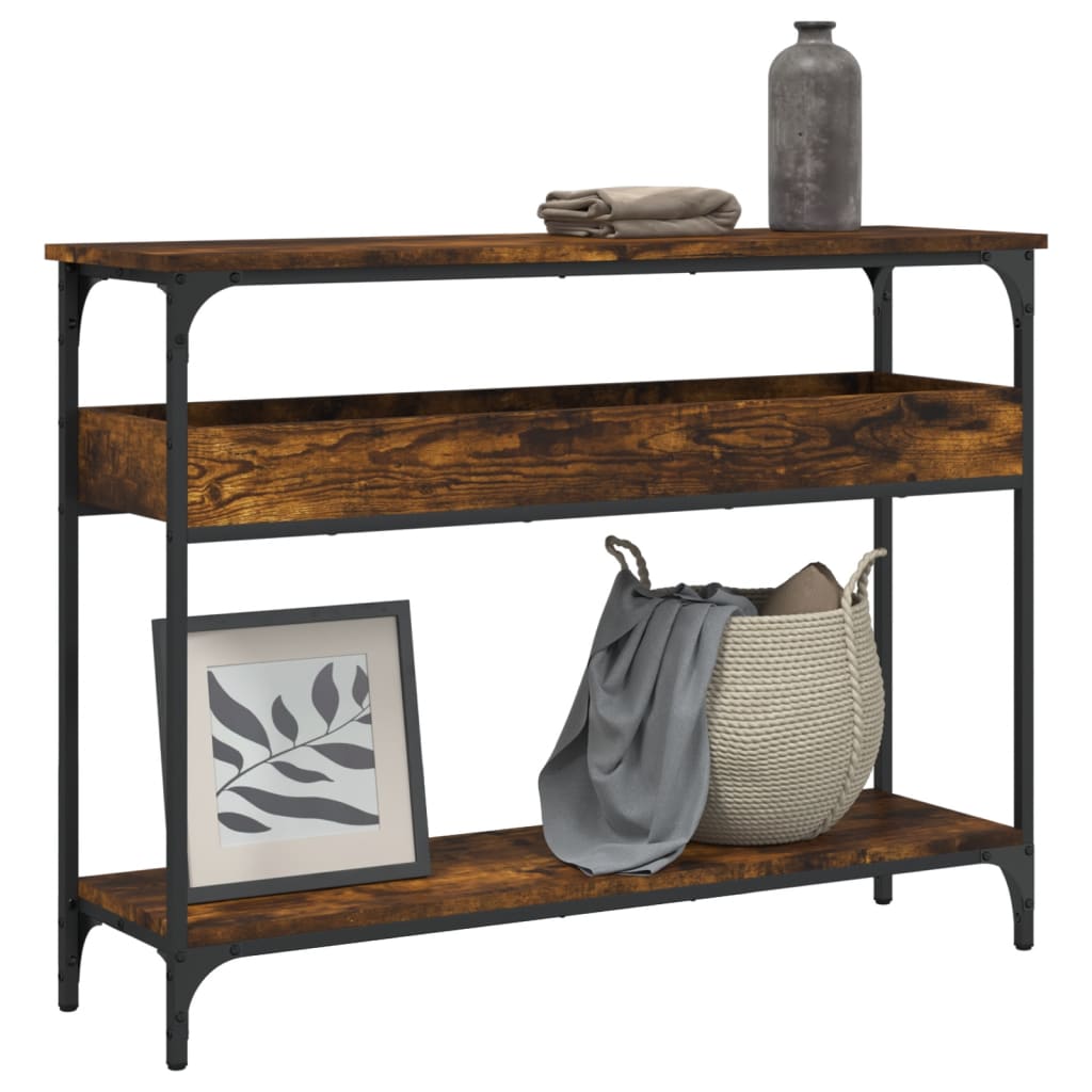 konsolbord med hylde 100x29x75 cm konstrueret træ røget eg
