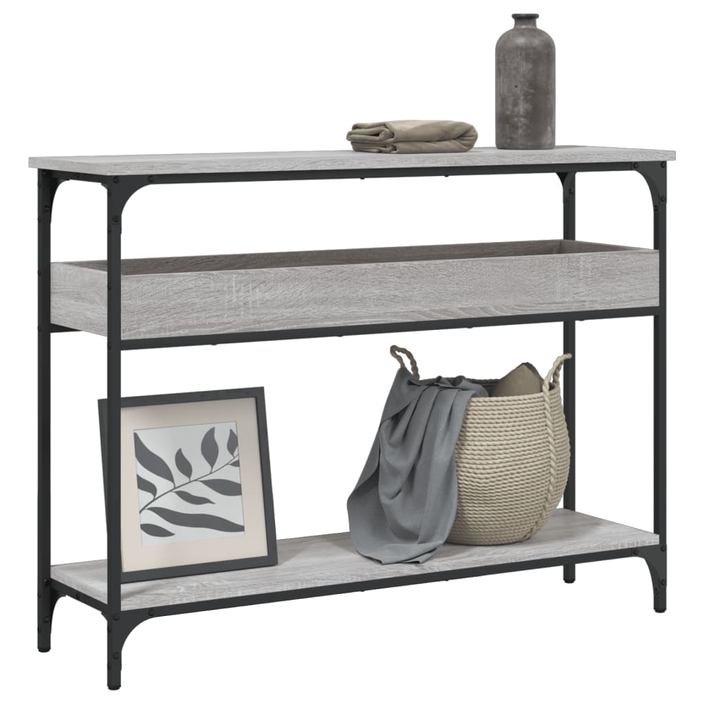 konsolbord med hylde 100x29x75 cm konstrueret træ grå sonoma-eg