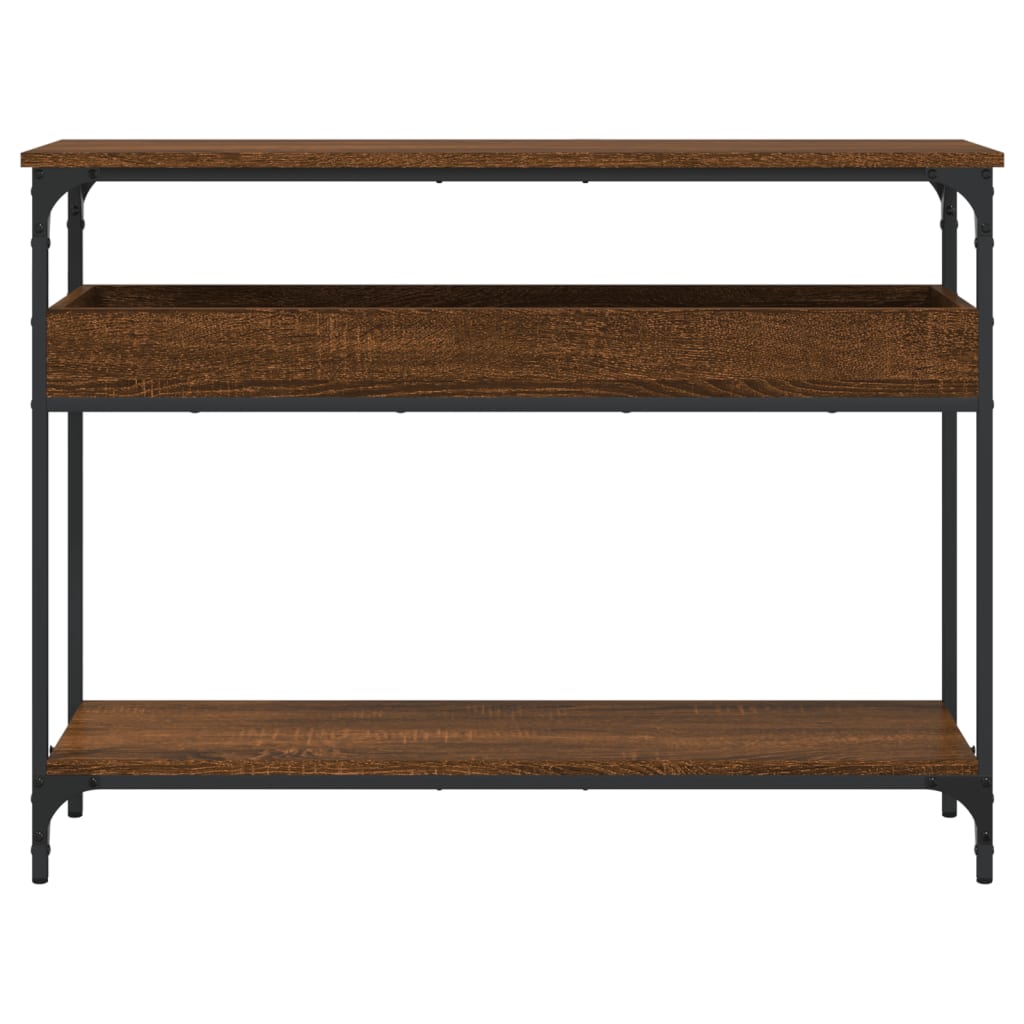 konsolbord med hylde 100x29x75 cm konstrueret træ brunt egetræ