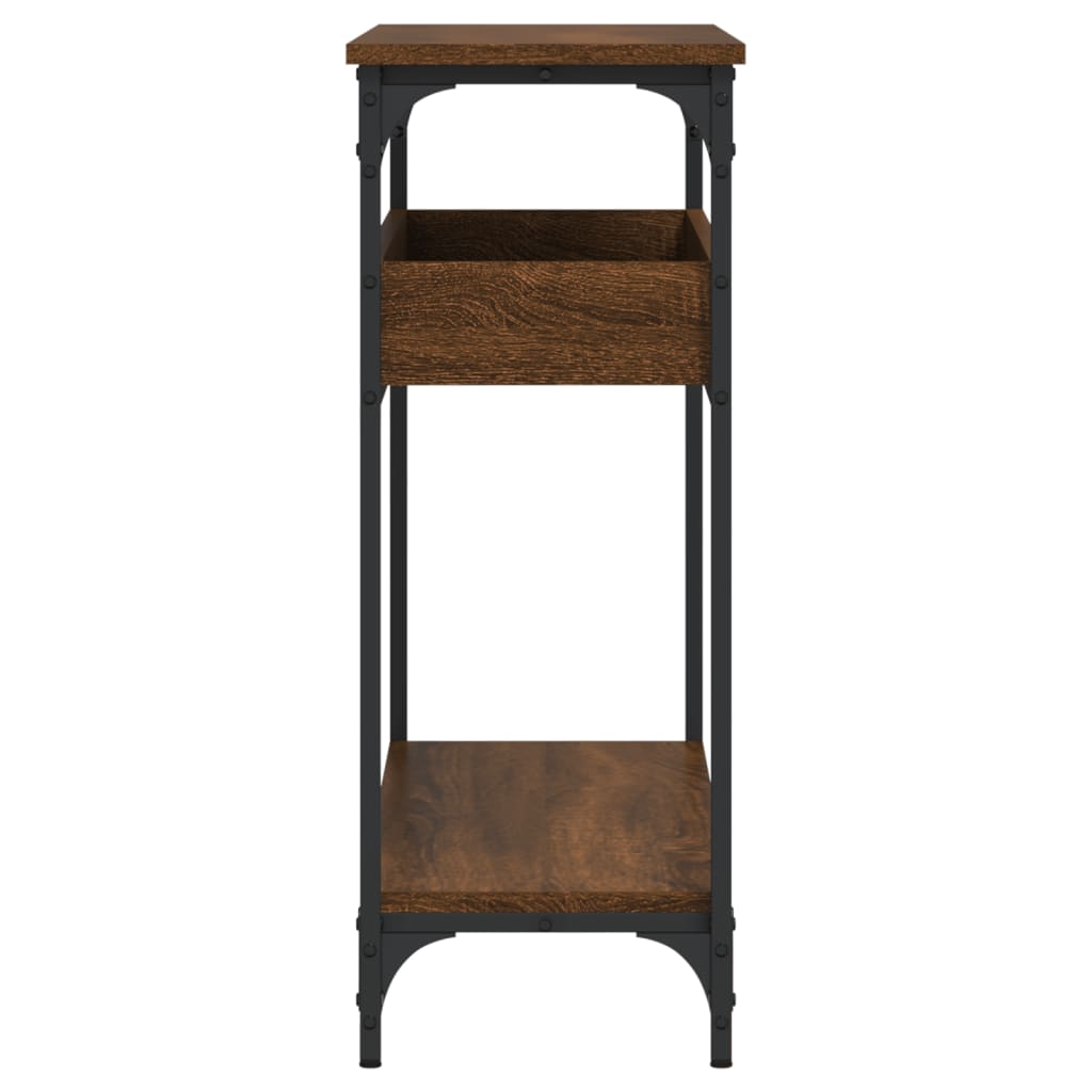 konsolbord med hylde 100x29x75 cm konstrueret træ brunt egetræ