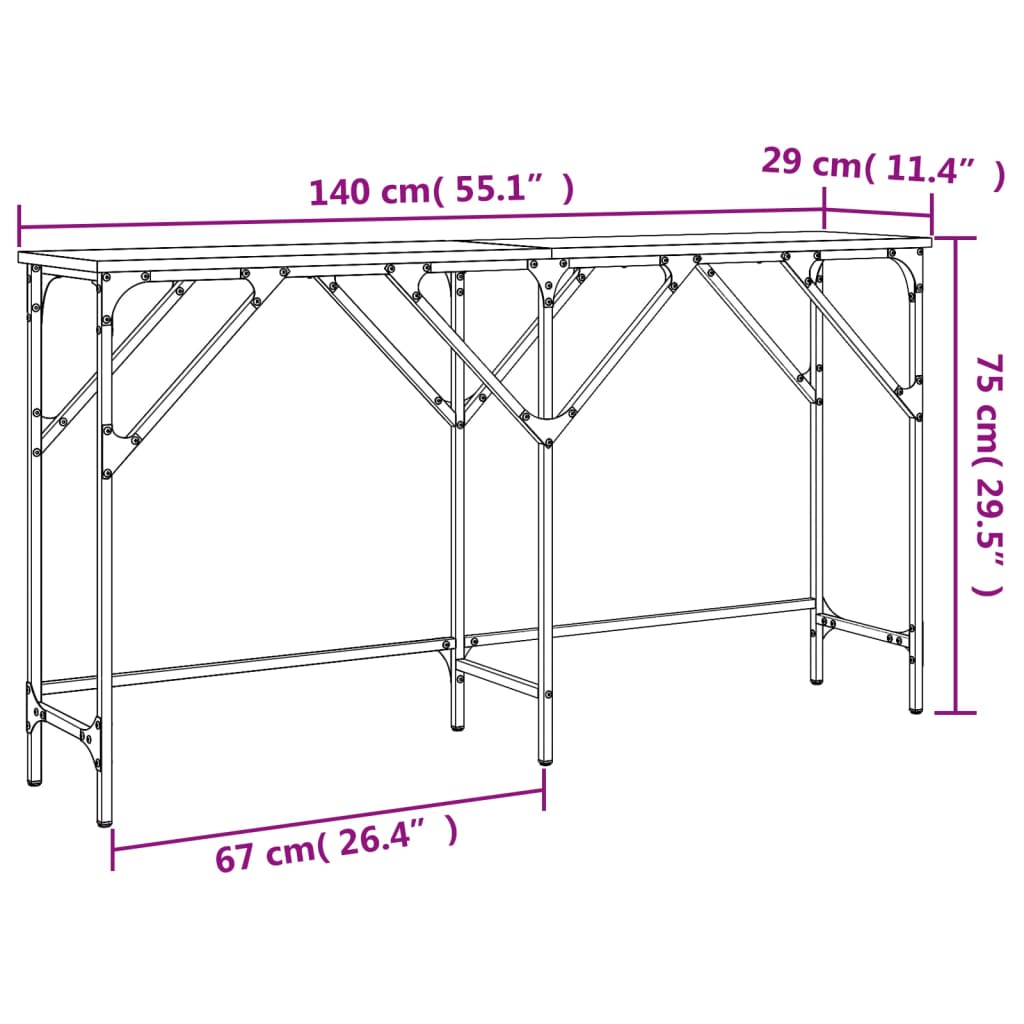 konsolbord 140x29x75 cm konstrueret træ sort