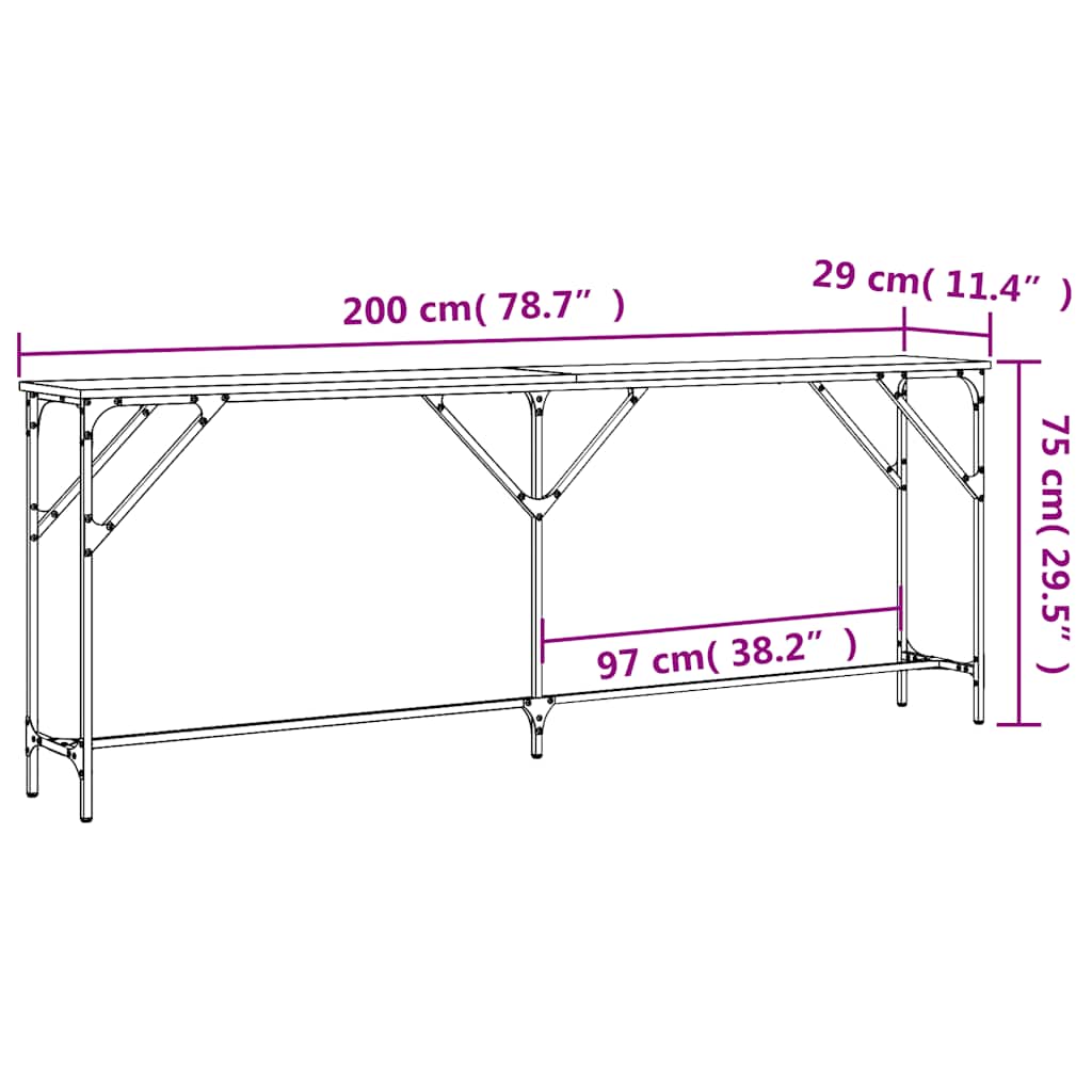 konsolbord 200x29x75 cm konstrueret træ sort