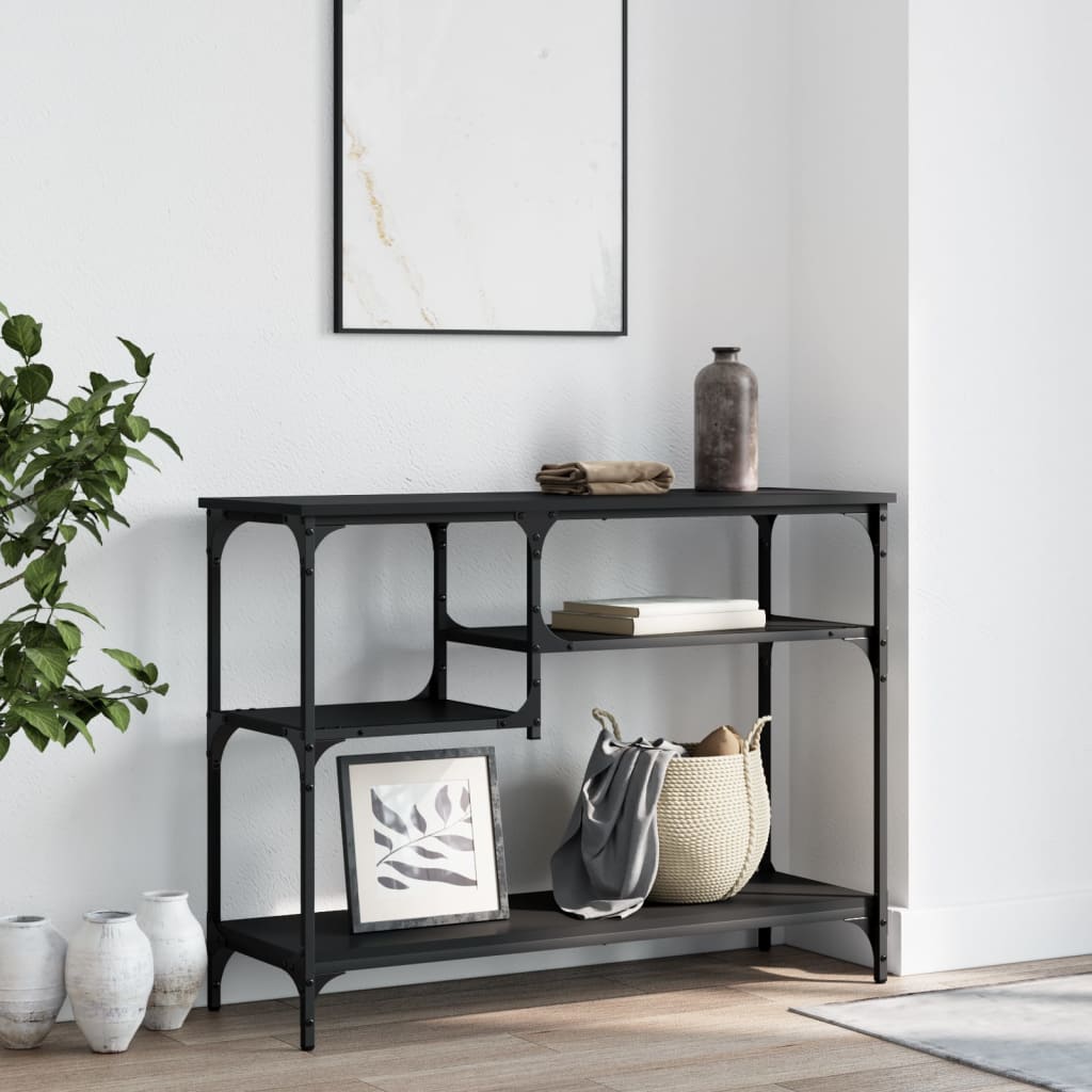 konsolbord med hylder 100x35x75 cm sort