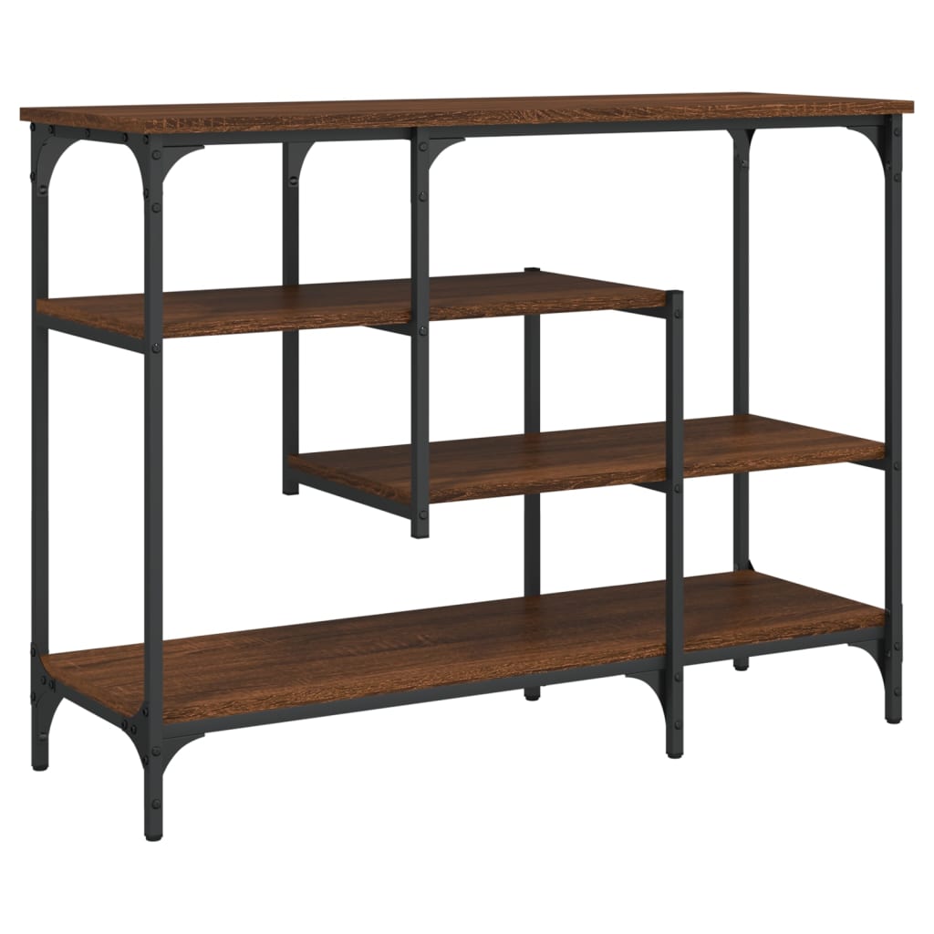 konsolbord med hylder 100x35x75 cm brun egetræsfarve