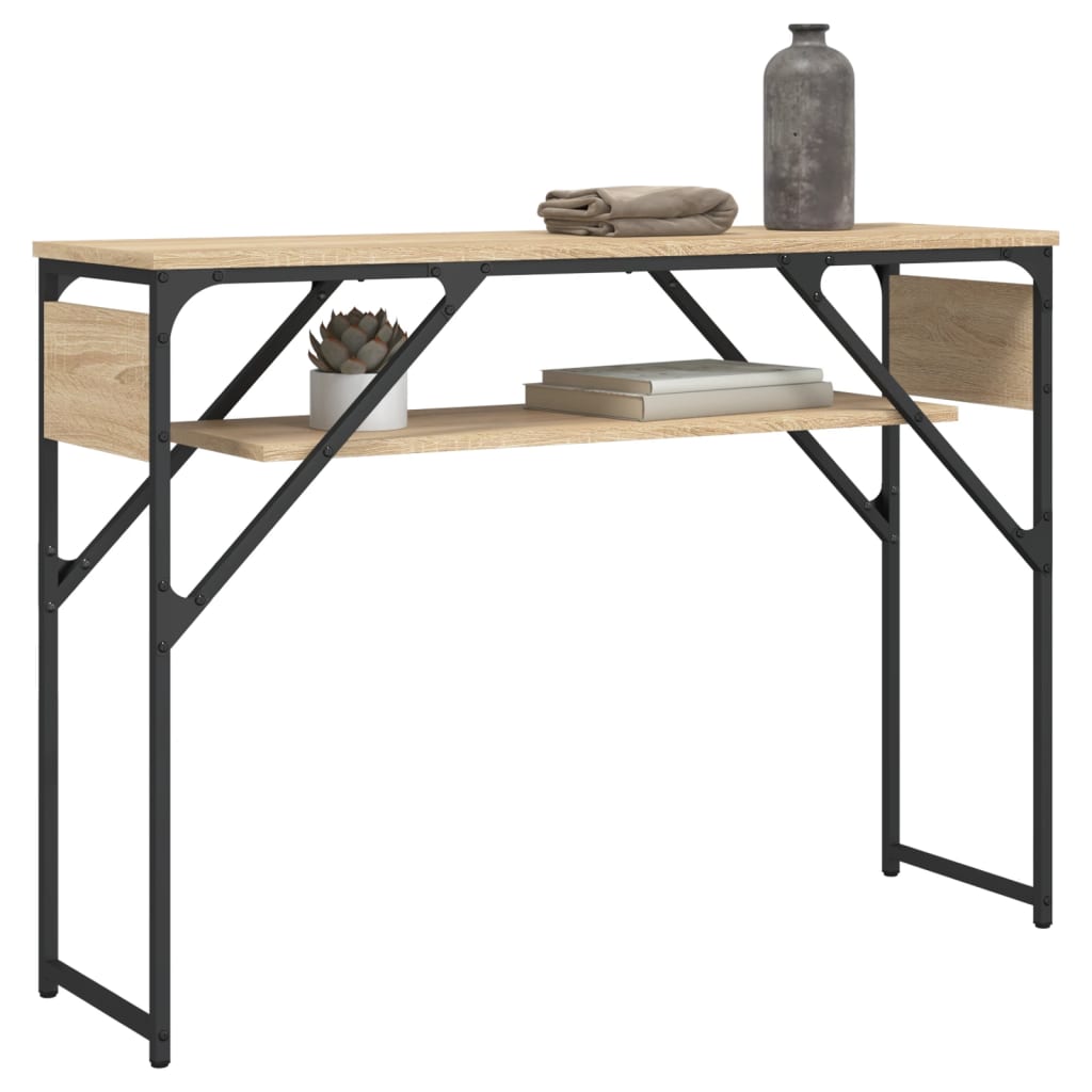 konsolbord med hylde 105x30x75 cm konstrueret træ sonoma-eg