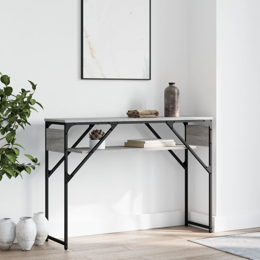 konsolbord med hylde 105x30x75 cm konstrueret træ grå sonoma-eg