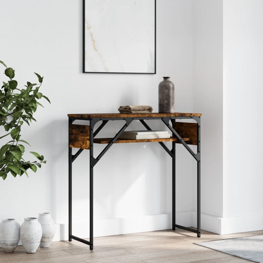 konsolbord med hylde 75x30x75 cm konstrueret træ røget eg