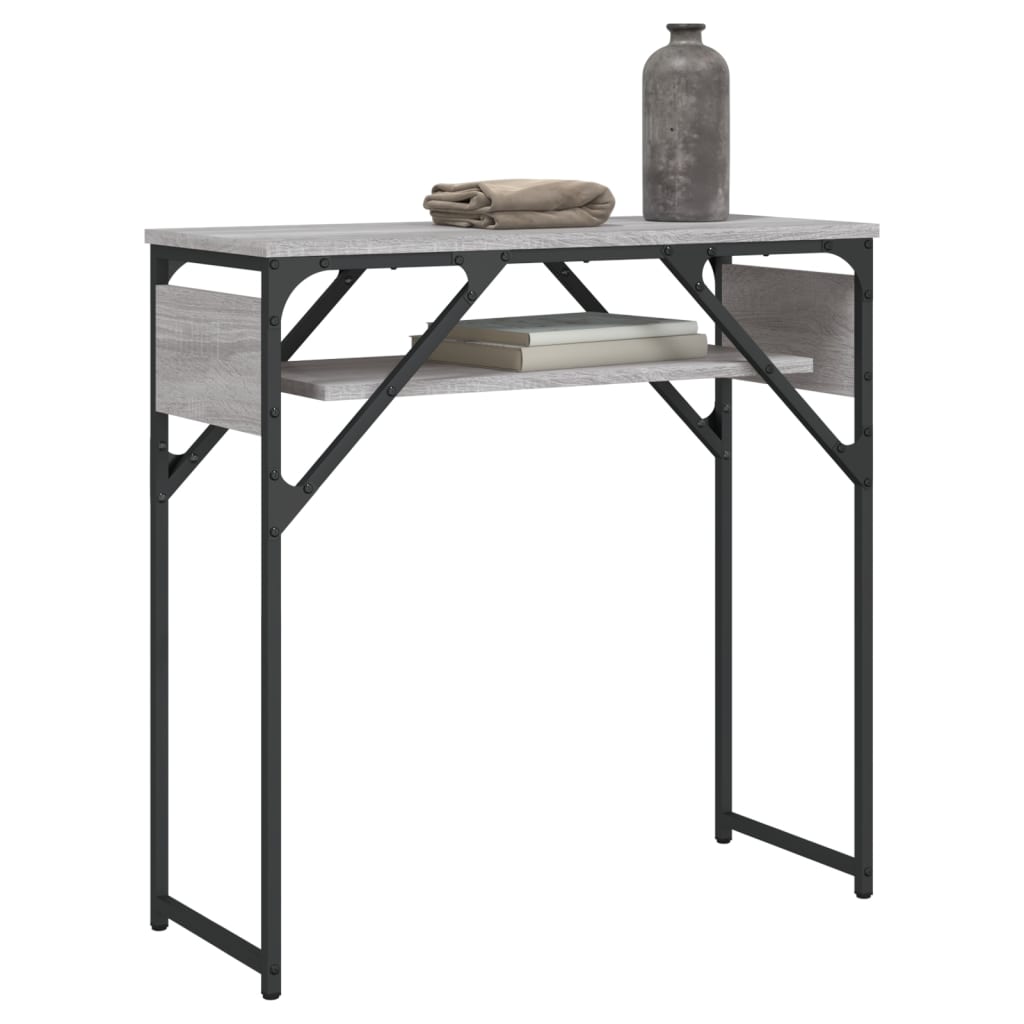 konsolbord med hylde 75x30x75 cm konstrueret træ grå sonoma-eg