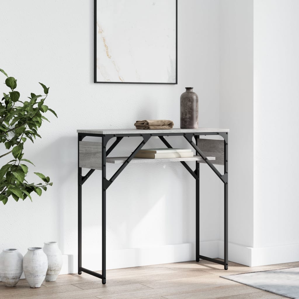 konsolbord med hylde 75x30x75 cm konstrueret træ grå sonoma-eg