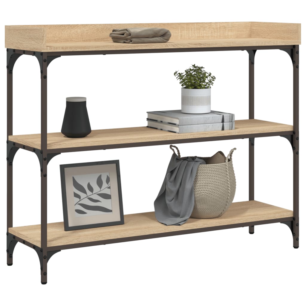 konsolbord med hylder 100x30x80 cm sonoma-eg