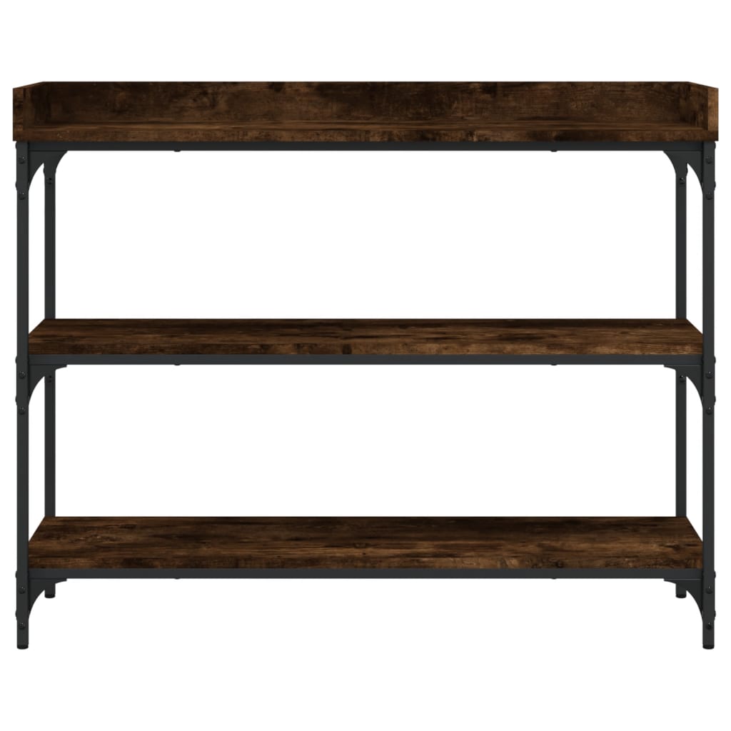 konsolbord med hylder 100x30x80 cm røget egetræsfarve