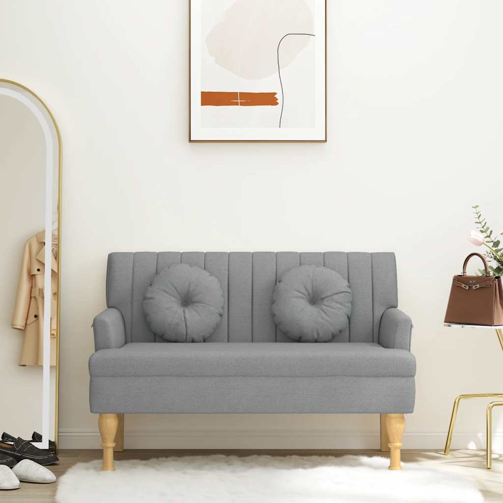 bænk med hynder 113x64,5x75,5 cm stof lysegrå