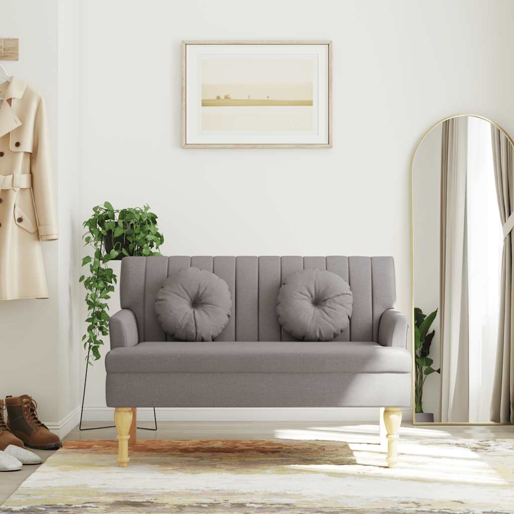 bænk med hynder 113x64,5x75,5 cm stof gråbrun
