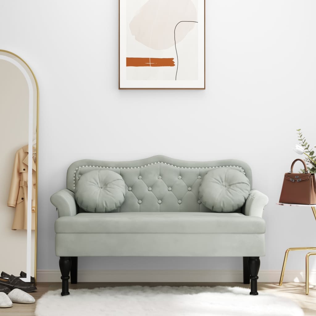 bænk med hynder lysegrå 120,5x65x75 cm fløjl