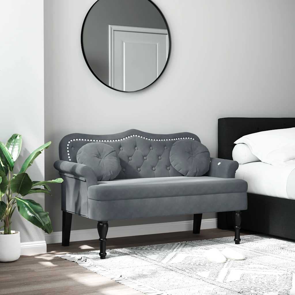 bænk med hynder mørkegrå 120,5x65x75 cm fløjl