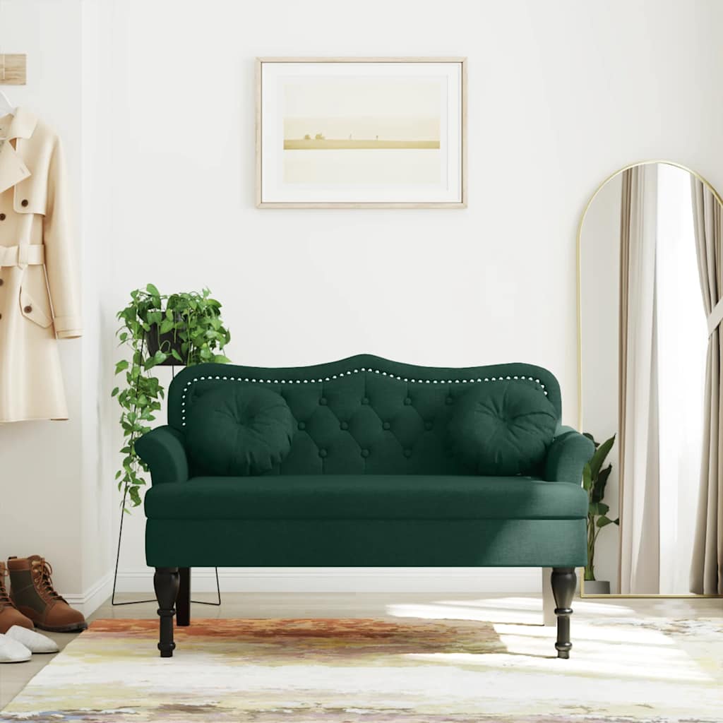bænk med hynder mørkegrøn 120,5x65x75 cm fløjl